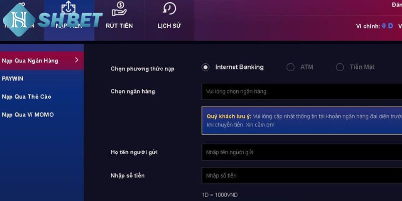 Hướng dẫn cách thức nạp tiền SHBET nhanh chóng